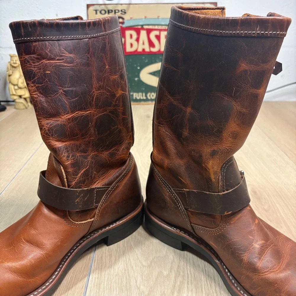 Chippewa 1901W15 Mens Leather Engineer Boots Tan Brown USA Made Size 9M Vibram